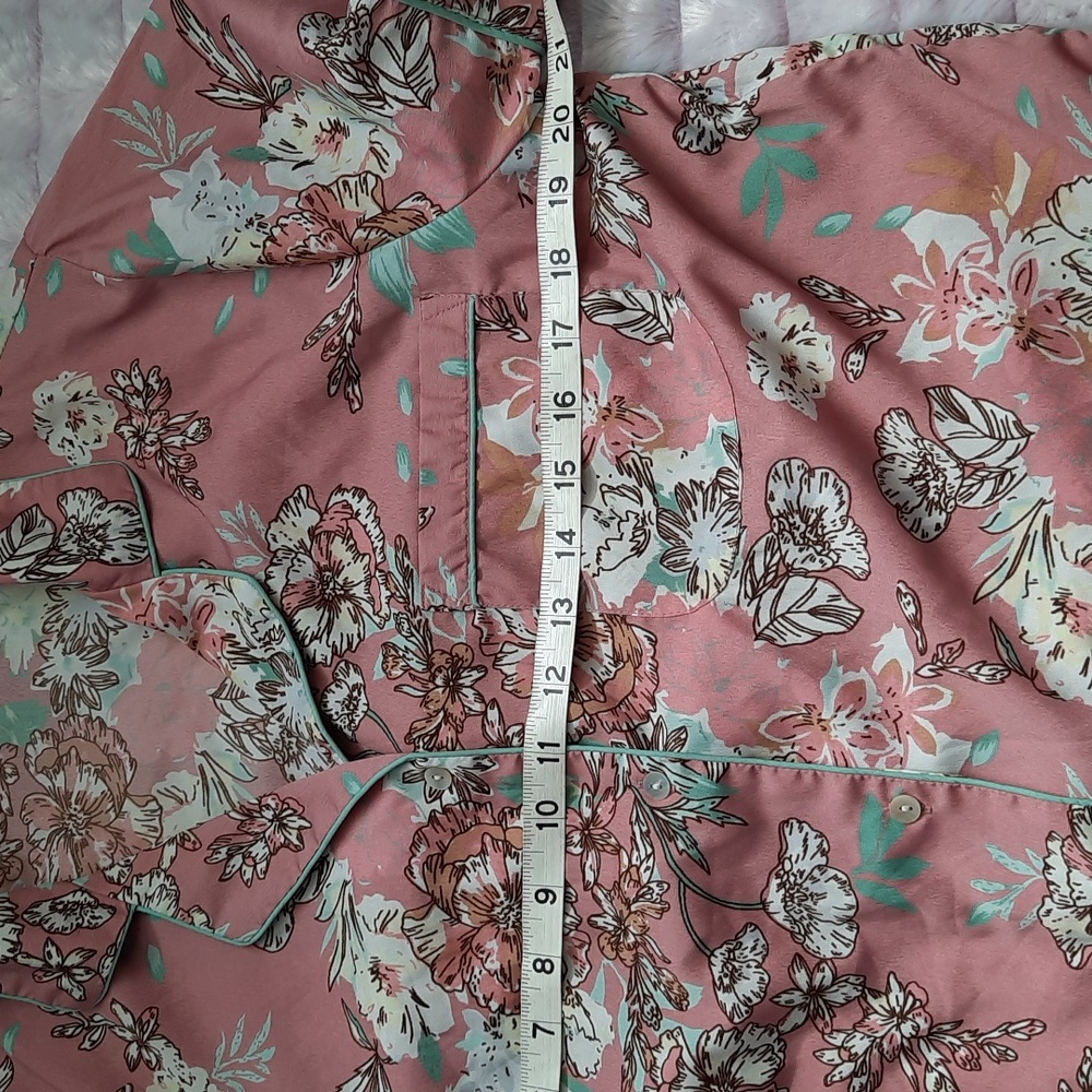 Cupcakes & Cashmere Pink Brown Blue Floral Print Shirt & Pants Sleepwear Size M - Picture 8 of 16